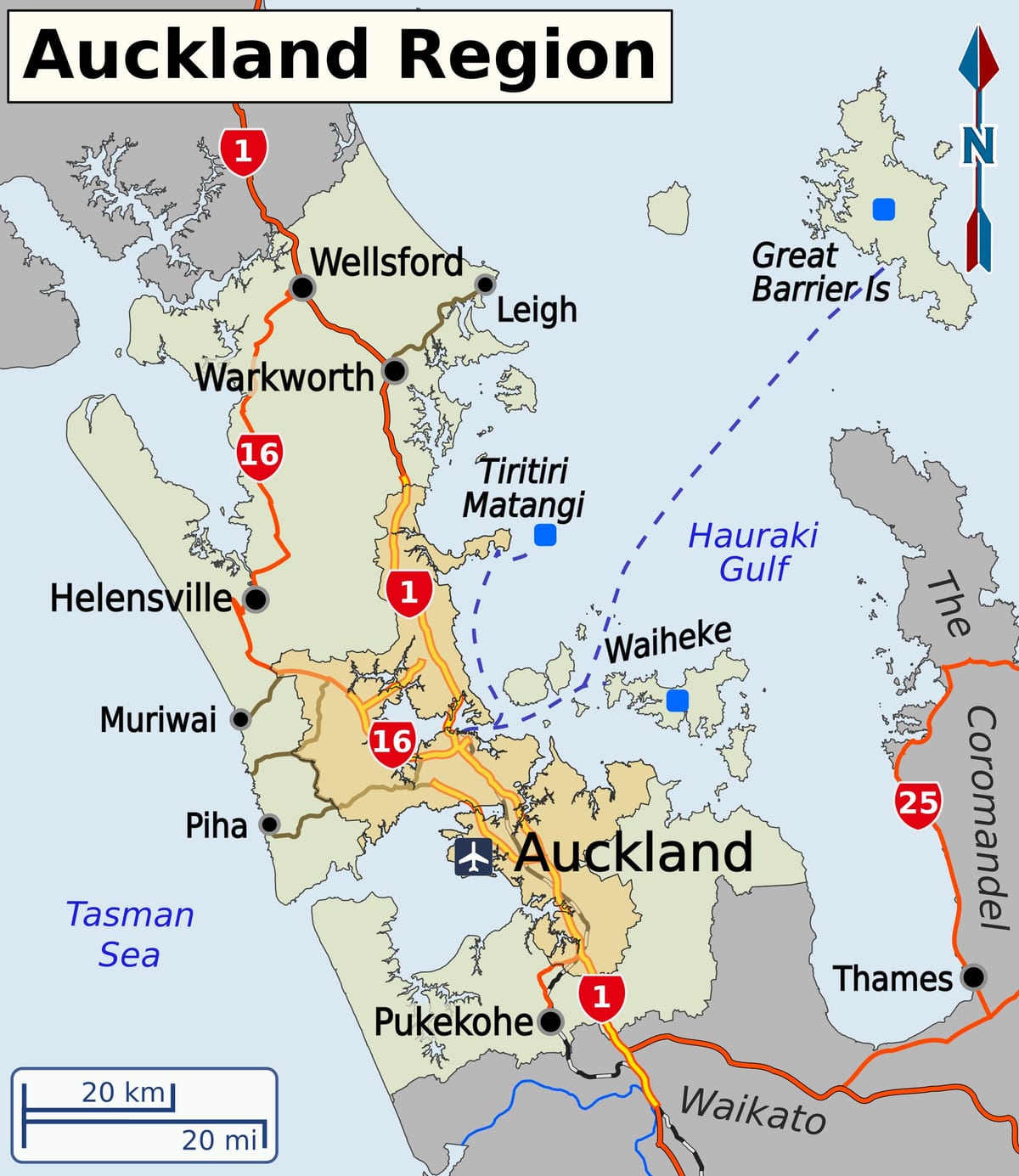 kaart van Auckland regio