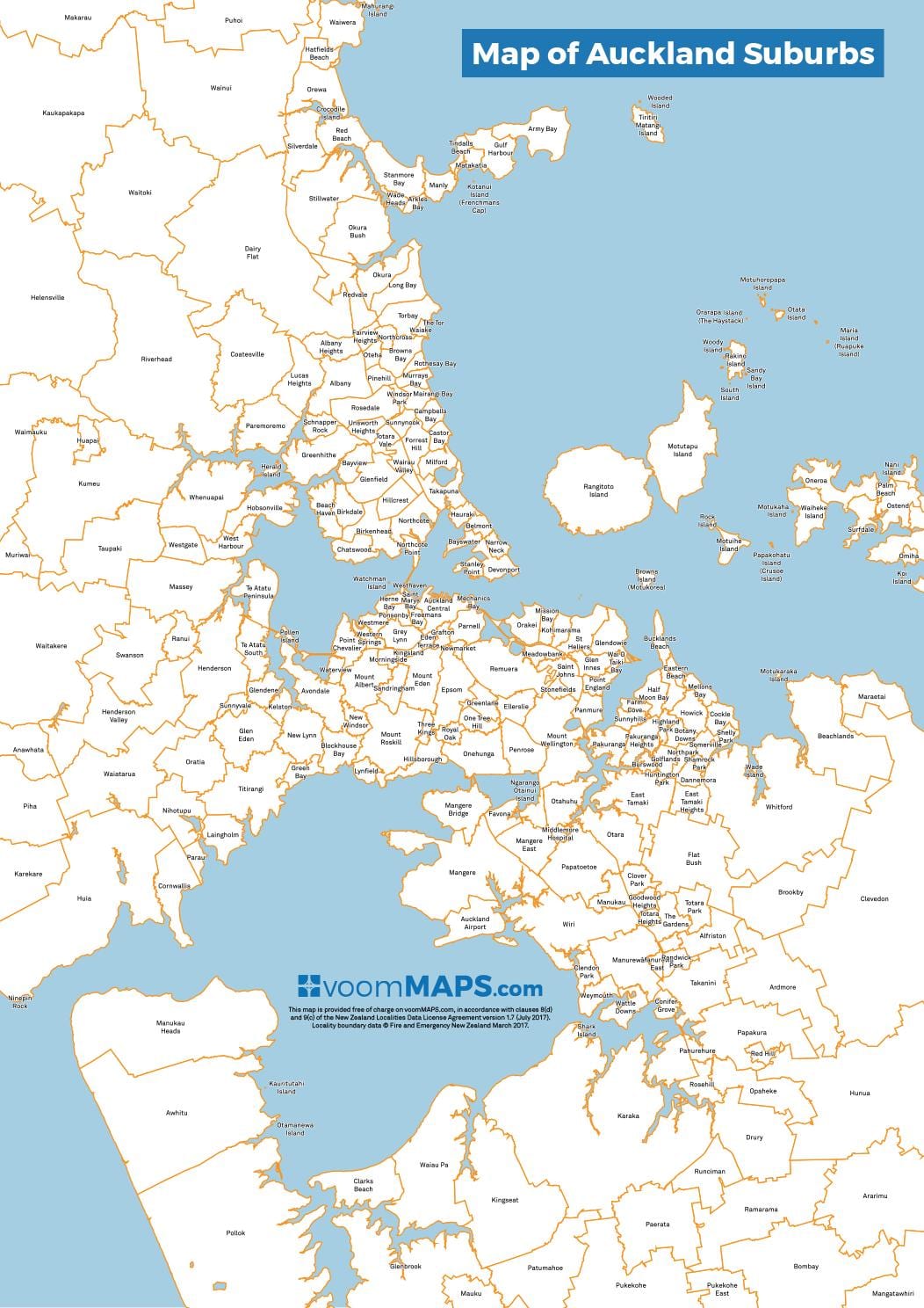 kaart van Auckland voorsteden