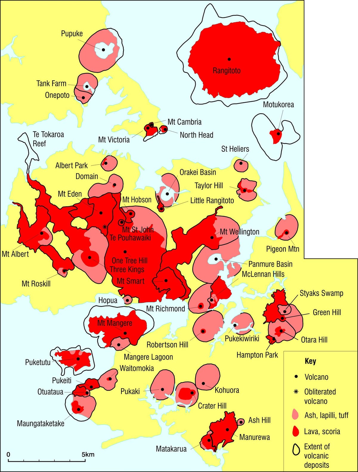 Auckland vulkanen kaart