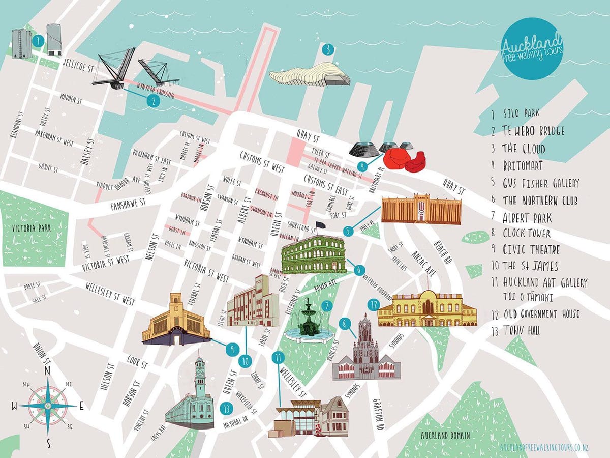 Het Auckland city wandelingen kaart