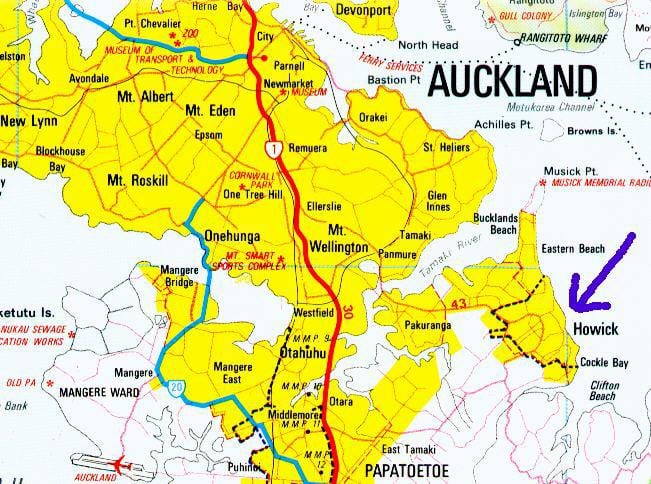 kaart van Howick Auckland
