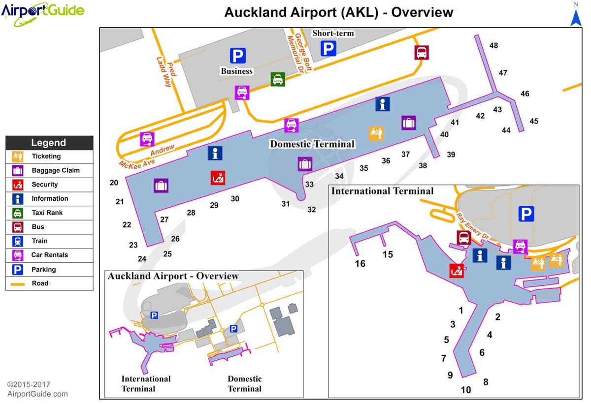 De internationale luchthaven van Auckland kaart